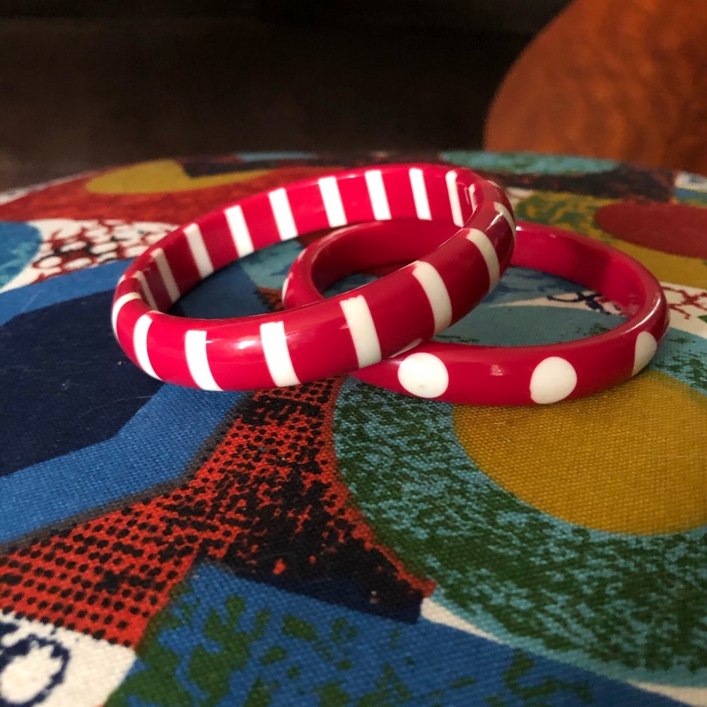 Red and White Dot and Stripe Bangles Vtg